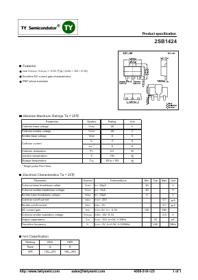 2SB1424 Datasheet PDF TY Semiconductor