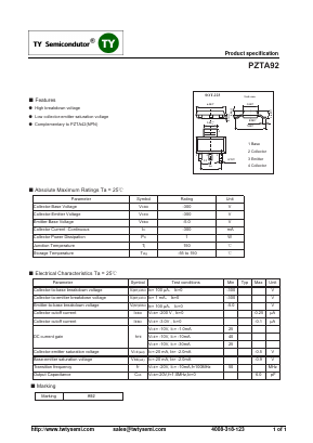 PZTA92 Datasheet PDF TY Semiconductor