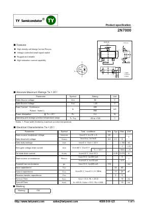 2N7000 Datasheet PDF TY Semiconductor