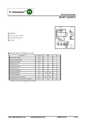 BCW71 Datasheet PDF TY Semiconductor