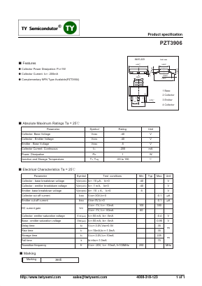 PZT3906 Datasheet PDF TY Semiconductor
