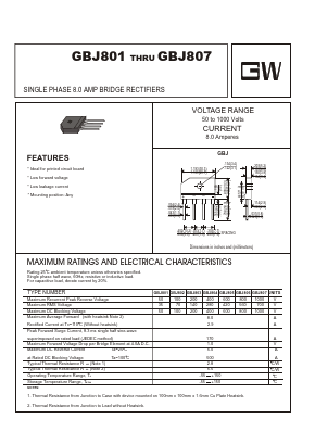 GBJ803 Datasheet PDF UNIOHM CORPORATION