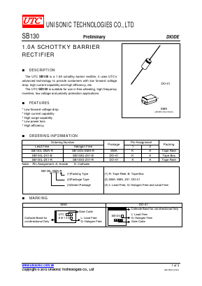 SB130 Datasheet PDF Unisonic Technologies