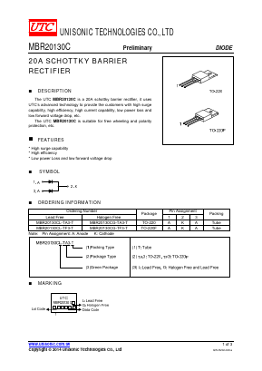 MBR20130C Datasheet PDF Unisonic Technologies