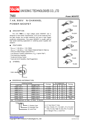 7N60G-TF2-T Datasheet PDF Unisonic Technologies