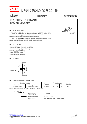 10N60KL-TF3-T_ Datasheet PDF Unisonic Technologies