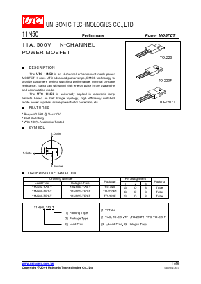 11N50L-TF3-T Datasheet PDF Unisonic Technologies
