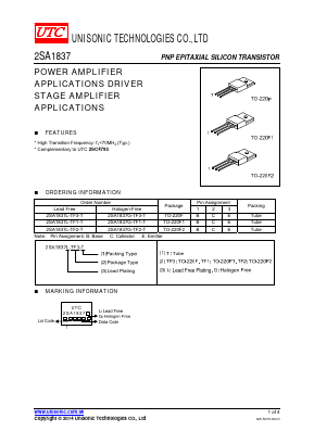 2SA1837G-TF3-T Datasheet PDF Unisonic Technologies