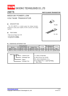 2SB776G-P-TN3-R Datasheet PDF Unisonic Technologies
