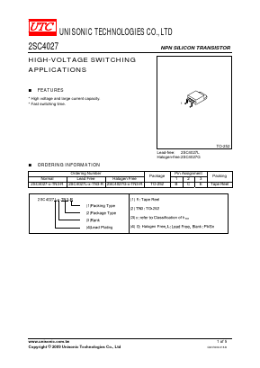 2SC4027-T-TN3-R Datasheet PDF Unisonic Technologies