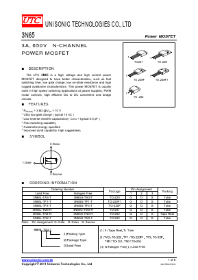3N65G-TM3-T Datasheet PDF Unisonic Technologies