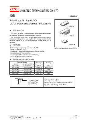 4051L-S16-R Datasheet PDF Unisonic Technologies