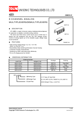 4051L-P16-R Datasheet PDF Unisonic Technologies