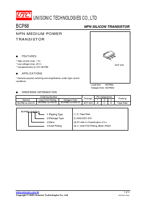 BCP68-25-AA3-R Datasheet PDF Unisonic Technologies