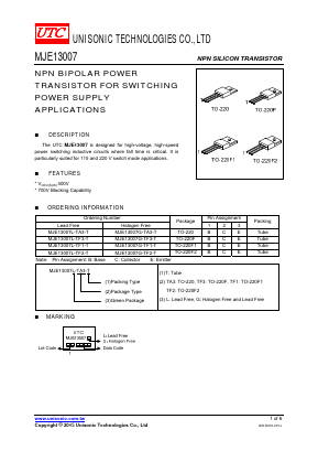 MJE13007G-TF2-T Datasheet PDF Unisonic Technologies