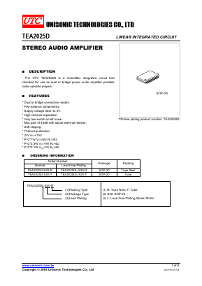 TEA2025DL-S20-R Datasheet PDF Unisonic Technologies