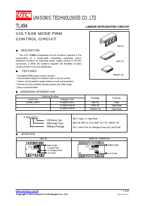 TL494L Datasheet PDF Unisonic Technologies