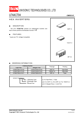 U74ACT04L-S14-T Datasheet PDF Unisonic Technologies