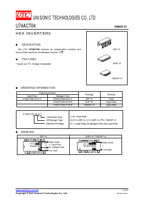 U74ACT04G-D14-R Datasheet PDF Unisonic Technologies