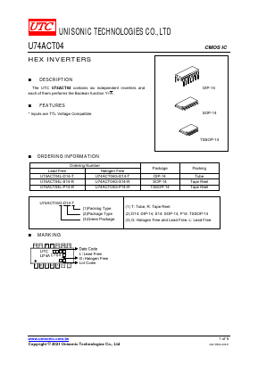U74ACT04G-S14-T Datasheet PDF Unisonic Technologies