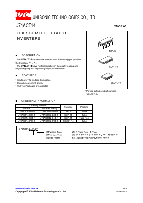 U74ACT14 Datasheet PDF Unisonic Technologies