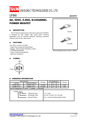 UF840-TA3-T Datasheet PDF Unisonic Technologies