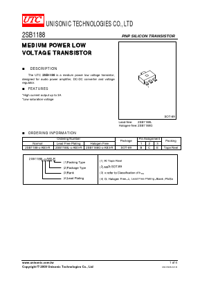 2SB1188 Datasheet PDF Unisonic Technologies