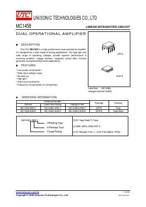 MC1458 Datasheet PDF Unisonic Technologies