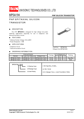 MPSA194-T92-B Datasheet PDF Unisonic Technologies