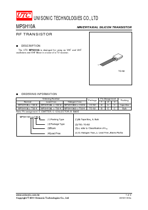 MPSH10AL-X-T92-B Datasheet PDF Unisonic Technologies