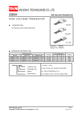 2SB834-Y-T60-K Datasheet PDF Unisonic Technologies