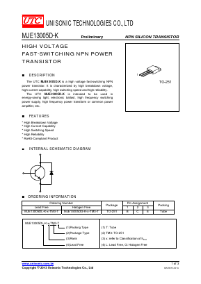 MJE13005DL-K-X-TM3-T Datasheet PDF Unisonic Technologies