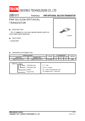 2SB1017G-X-TF3-T Datasheet PDF Unisonic Technologies