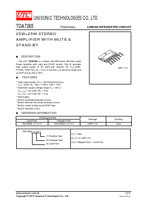 TDA7265G-J11-A-T Datasheet PDF Unisonic Technologies