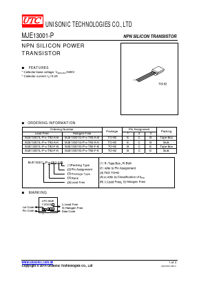 MJE13001-P Datasheet PDF Unisonic Technologies