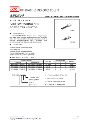 MJE13002G-E-C-T92-B Datasheet PDF Unisonic Technologies