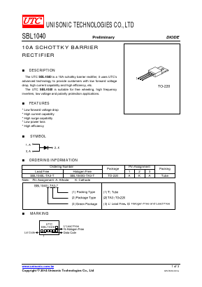 SBL1040G-TA3-T Datasheet PDF Unisonic Technologies