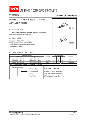 2SD1802L-U-TN3-T Datasheet PDF Unisonic Technologies