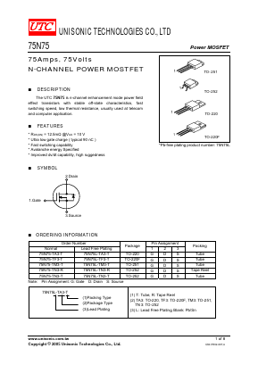 75N75-TM3-T Datasheet PDF Unisonic Technologies