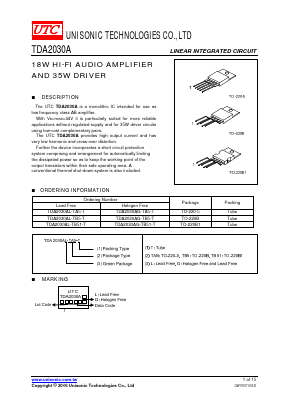 TDA2030AL-TA5-T Datasheet PDF Unisonic Technologies