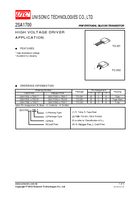 2SA1700G-E-TN3-R Datasheet PDF Unisonic Technologies
