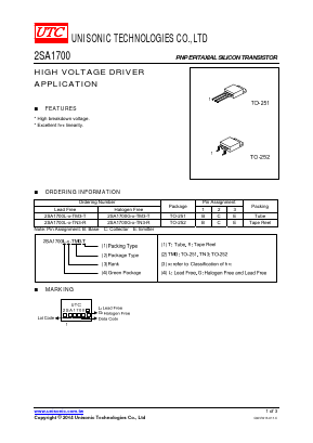 2SA1700G-E-TM3-T Datasheet PDF Unisonic Technologies
