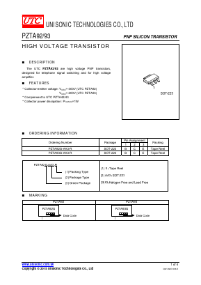 PZTA92 Datasheet PDF Unisonic Technologies