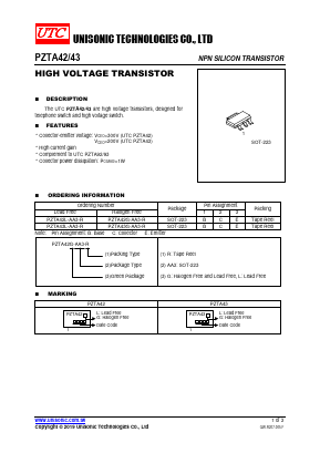 PZTA43G-AA3-R Datasheet PDF Unisonic Technologies