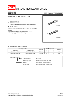 2SD2136-P-T60-K Datasheet PDF Unisonic Technologies