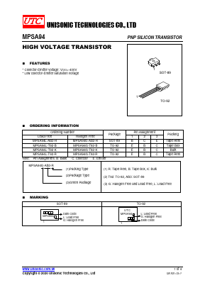 MPSA94G-T92-K Datasheet PDF Unisonic Technologies