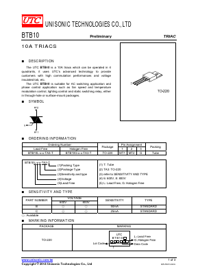BTB10L-X-X-TA3-T Datasheet PDF Unisonic Technologies