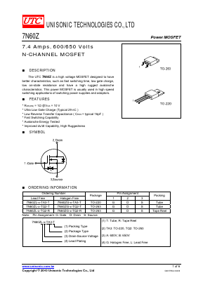 7N60ZG-A-TQ2-T Datasheet PDF Unisonic Technologies