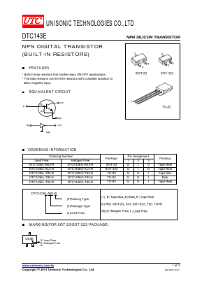 DTC143EG-T92-K Datasheet PDF Unisonic Technologies