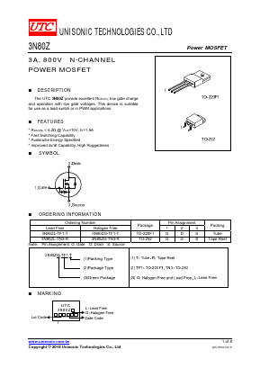 3N80ZL-TN3-R Datasheet PDF Unisonic Technologies